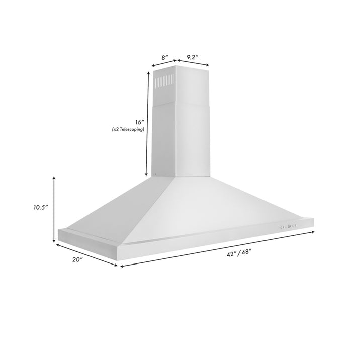 ZLINE 48" Convertible Vent Wall Mount Range Hood in Stainless Steel
