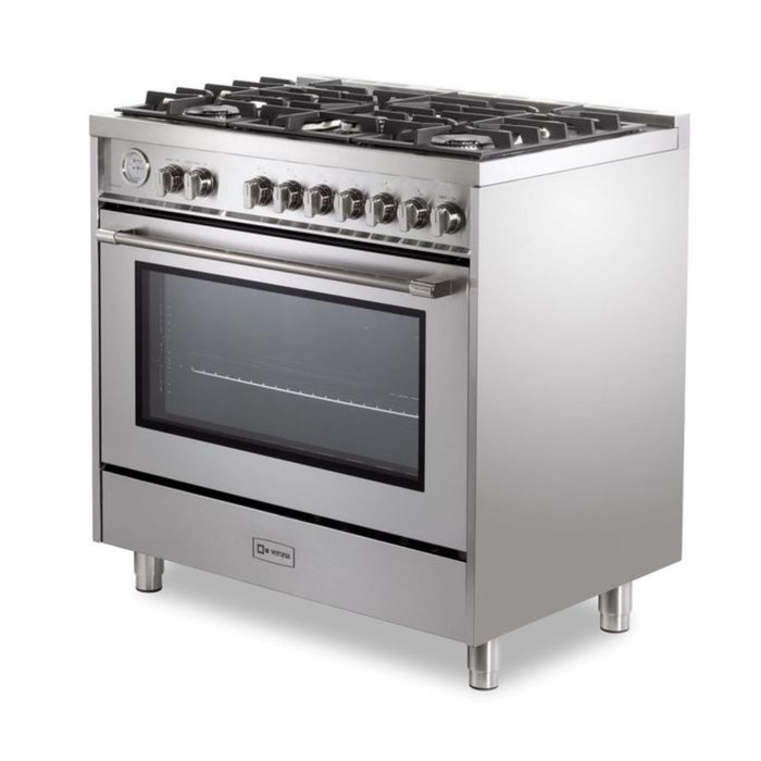 Verona Prima 36-Inch Freestanding Stainless Steel Gas Range With 5 Burners, 5.0 Cu. Ft. Convection Oven and Professional Performance