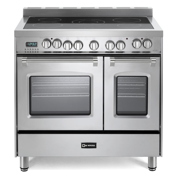 Verona Prestige 36-Inch Freestanding Stainless Steel Electric Double Oven Range With 5 Burners, 3.9 Cu. Ft. Total Capacity Convection Oven Sleek Glass Top And Precision Cooking