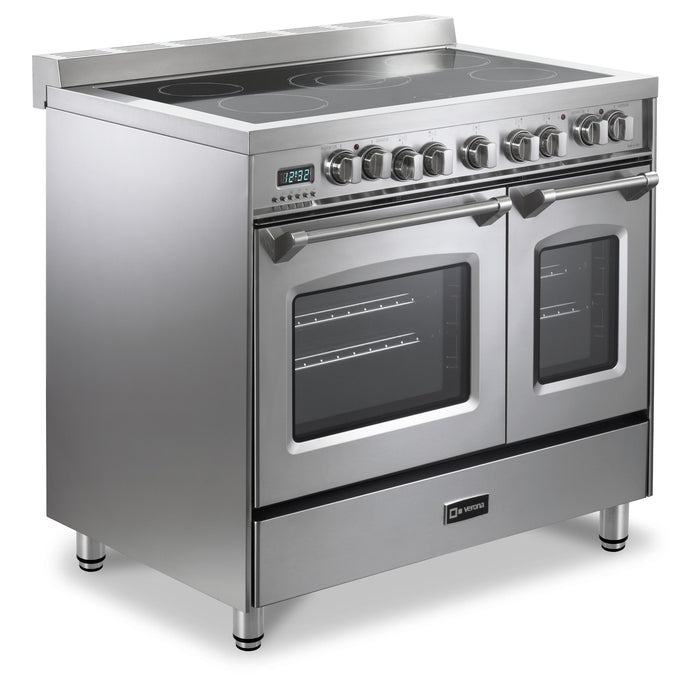 Verona Prestige 36-Inch Freestanding Stainless Steel Electric Double Oven Range With 5 Burners, 3.9 Cu. Ft. Total Capacity Convection Oven Sleek Glass Top And Precision Cooking