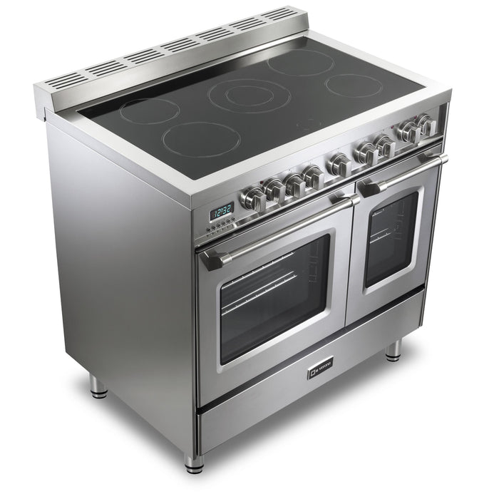 Verona Prestige 36-Inch Freestanding Stainless Steel Electric Double Oven Range With 5 Burners, 3.9 Cu. Ft. Total Capacity Convection Oven Sleek Glass Top And Precision Cooking