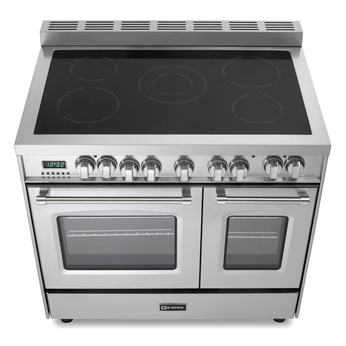 Verona Prestige 36-Inch Freestanding Stainless Steel Electric Double Oven Range With 5 Burners, 3.9 Cu. Ft. Total Capacity Convection Oven Sleek Glass Top And Precision Cooking
