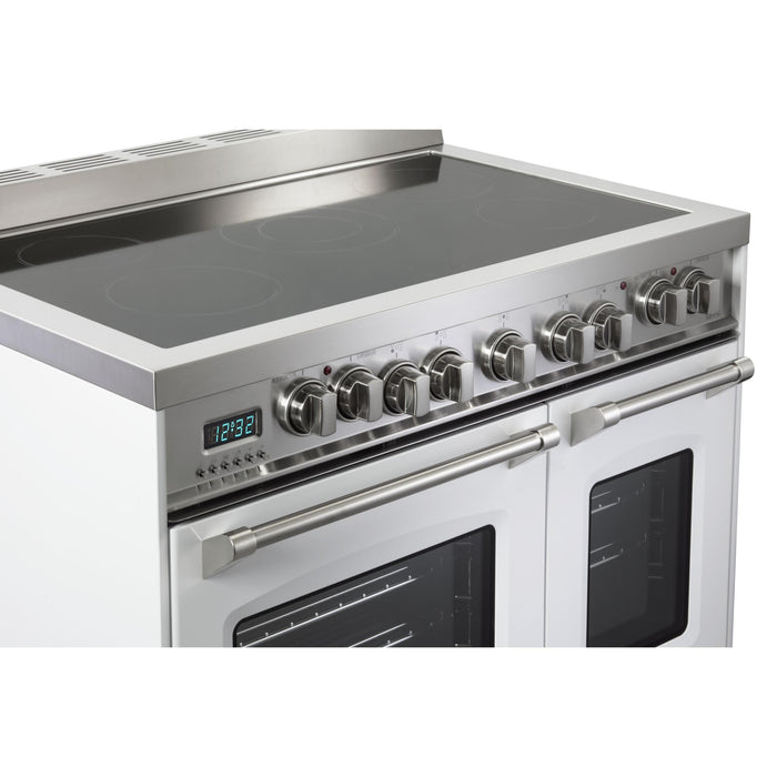 Verona Prestige 36-Inch Freestanding White Electric Double Oven Range With 5 Burners, 3.9 Cu. Ft. Total Capacity Convection Oven Sleek Glass Top and Precision Cooking