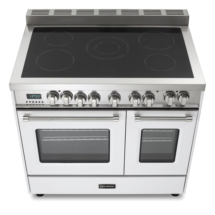 Verona Prestige 36-Inch Freestanding White Electric Double Oven Range With 5 Burners, 3.9 Cu. Ft. Total Capacity Convection Oven Sleek Glass Top and Precision Cooking