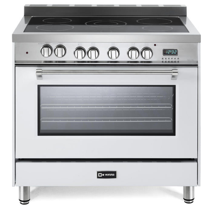 Verona Prestige 36-Inch Freestanding White Electric Range With 5 Burners, 4.0 Cu. Ft. Convection Oven Sleek Glass Cooktop And High Power Burners
