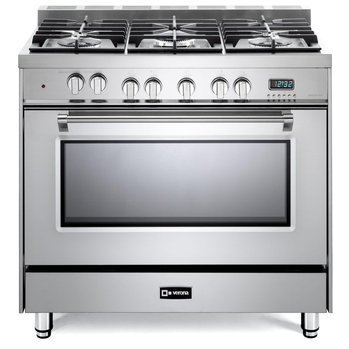 Verona Prestige 36-Inch Freestanding Stainless Steel Dual Fuel Range With 5 Burners, 4.0 Cu. Ft. Electric Convection Oven And High Powered Gas Burners
