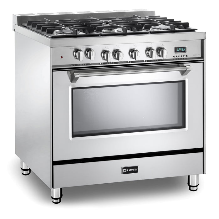 Verona Prestige 36-Inch Freestanding Stainless Steel Dual Fuel Range With 5 Burners, 4.0 Cu. Ft. Electric Convection Oven And High Powered Gas Burners