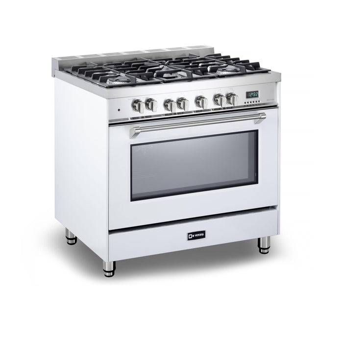 Verona Prestige 36-Inch Freestanding White Dual Fuel Range With 5 Burners, 4.0 Cu. Ft. Electric Convection Oven And High Powered Gas Burners