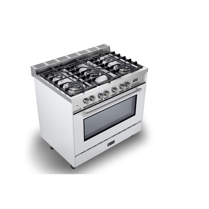 Verona Prestige 36-Inch Freestanding White Dual Fuel Range With 5 Burners, 4.0 Cu. Ft. Electric Convection Oven And High Powered Gas Burners