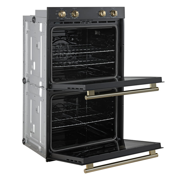 Forno Vomero 30-Inch Double Wall Oven, Black, 10 cu.ft Total Capacity, 7100W Convection, Mechanical Controls, Manuel Steam Clean