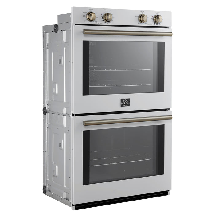 Forno Vomero 30-Inch Double Wall Oven, White, 10 cu.ft Total Capacity, 7100W Convection, Mechanical Controls, Manuel Steam Clean