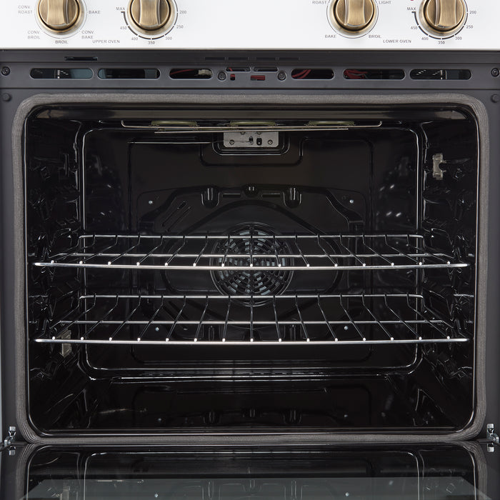 Forno Vomero 30-Inch Double Wall Oven, White, 10 cu.ft Total Capacity, 7100W Convection, Mechanical Controls, Manuel Steam Clean