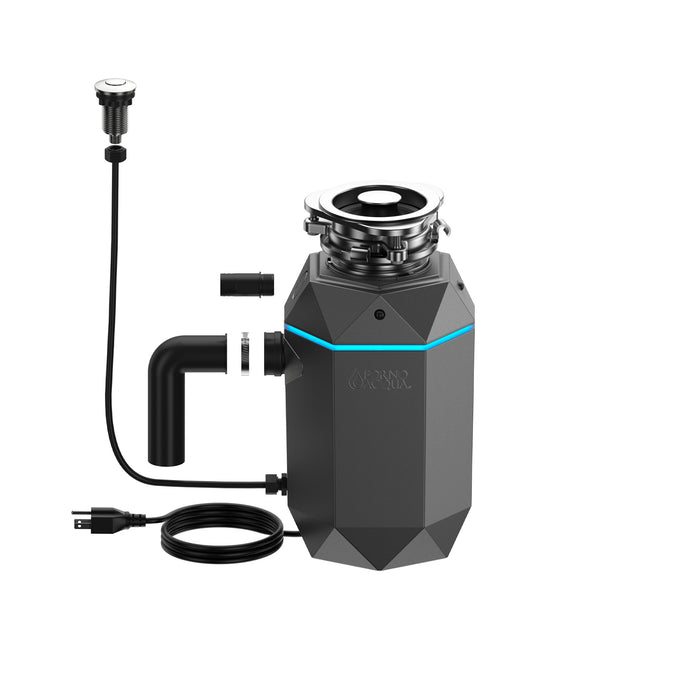 FORNO ACQUA BrightDIAMOND Black Onyx 1HP Super Quiet Garbage Disposal Corded with Motion Sensor Cabinet Light & Pre-Wired Air Switch