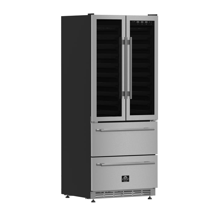 Forno Campania 32-Inch Wine Cooler, Stainless Steel, Dual Wine Zones, Two Beverage Drawers, 17.7 cu.ft