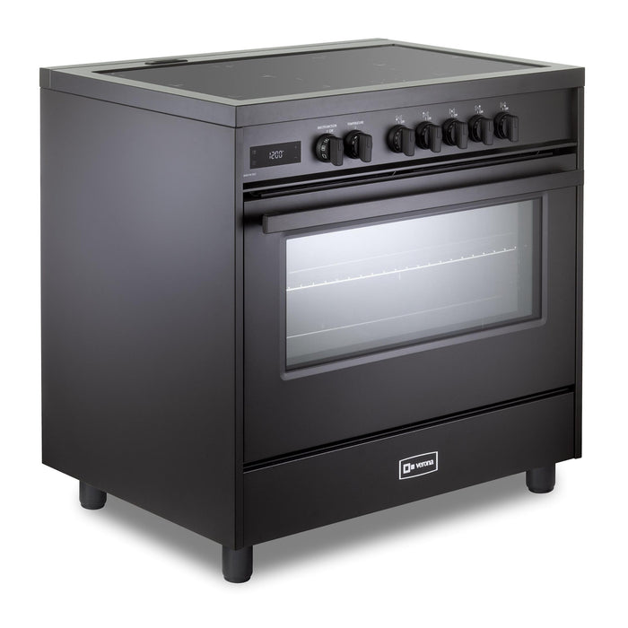 Verona Ultima Midnight 36-Inch Freestanding Full Black Induction Range With 5 EGO Burners, 5.0 Cu. Ft. European Convection Oven High Performance Italian Design