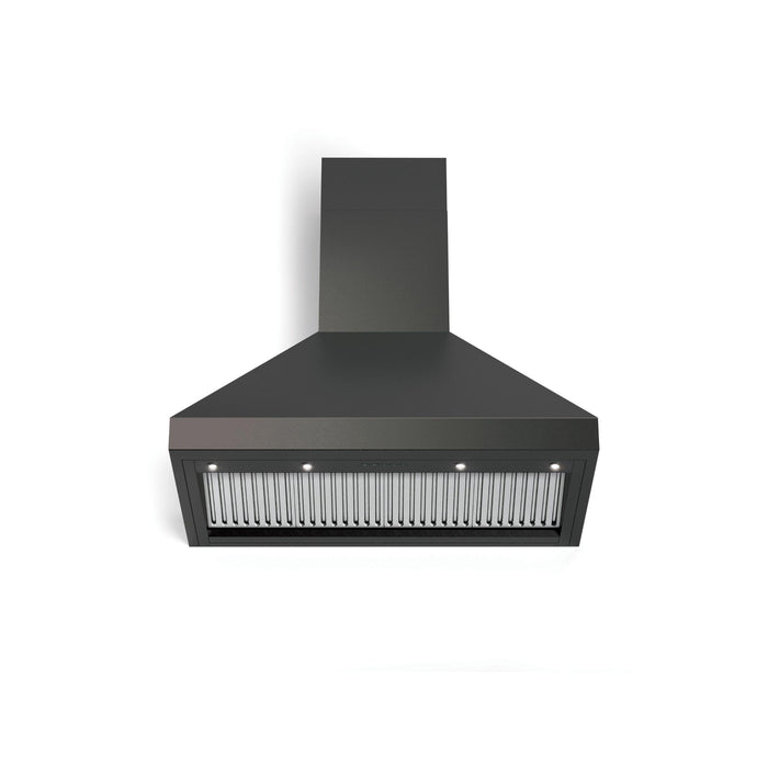 Verona 36-Inch Designer Series Matte Black Chimney Wall Mount Range Hood with 600 CFM, 4 Speed Fan and LED Lighting