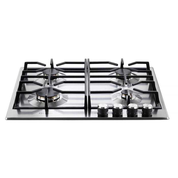 Verona 24-Inch Designer Series Stainless Steel Gas Cooktop with 4 Brass Burners, Continuous Grates and Flame Failure Safety Device