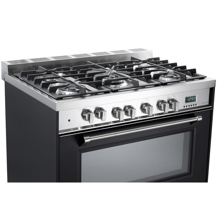 Verona Prestige 36-Inch Freestanding Matte Black Dual Fuel Range With 5 Burners, 4.0 Cu. Ft. Electric Convection Oven And High Powered Gas Burners