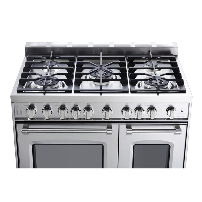 Verona Prestige 36-Inch Freestanding Stainless Steel Gas Range Double Oven With 5 Burners, 3.9 Cu. Ft. Total Capacity Convection Oven and Professional Performance