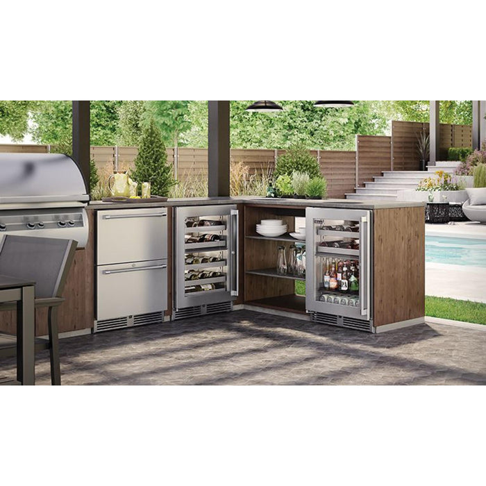 Perlick Signature Series 5.2 cu.ft Marine Grade Dual-Zone Wine Reserve w/ Stainless Steel Glass Door, Hinge Right, w/ Lock
