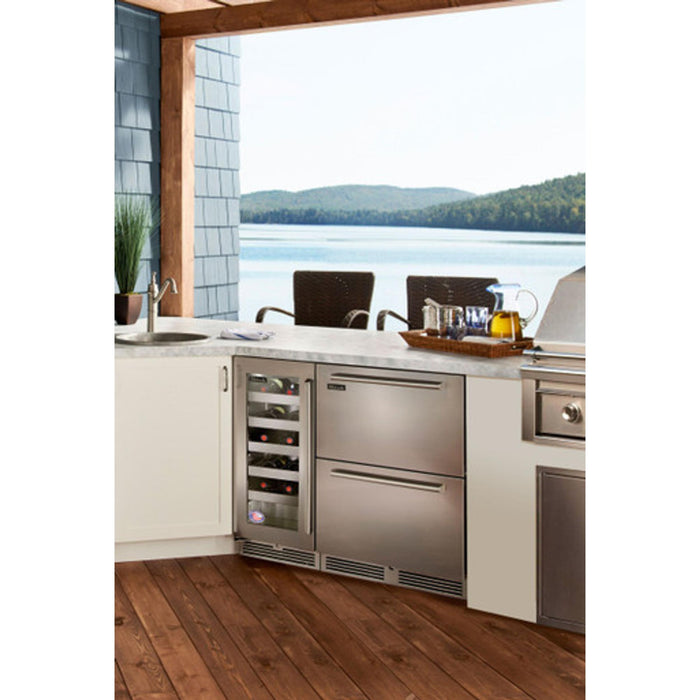 Perlick Signature Series 2.8 cu.ft Dual-Zone Beverage Center w/ Stainless Steel Glass Door, Hinge Right, w/ Lock