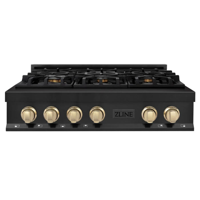 ZLINE Autograph Edition Legacy Gas Rangetops – Black Stainless with Polished Gold Accents – 30", 36", & 48"