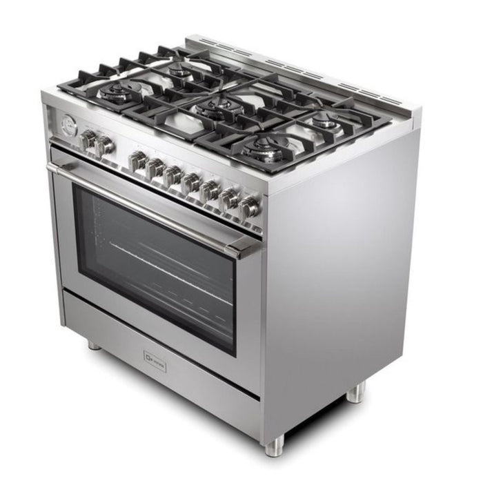 Verona Prima 36-Inch Freestanding Stainless Steel Gas Range With 5 Burners, 5.0 Cu. Ft. Convection Oven and Professional Performance