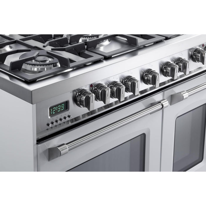 Verona Prestige 36-Inch Freestanding White Dual Fuel Double Oven Range With 5 Burners, 3.9 Cu. Ft. Total Capacity Convection Oven and Elegant Design