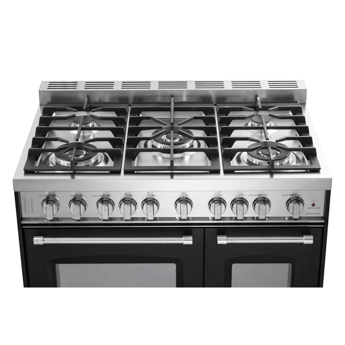 Verona Prestige 36-Inch Freestanding Matte Black Gas Range Double Oven With 5 Burners, 3.9 Cu. Ft. Total Capacity Convection Oven and Italian Design