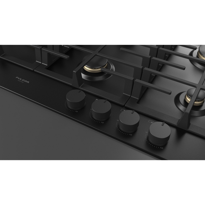 Fulgor Milano 36-Inch Matteo Built-In Gas Cooktop, 400 Series, 5 Brass Burners, 4 Sealed Burners, Powerful Dual Wok Burner on Left Side, Black Matte Porcelain Finish
