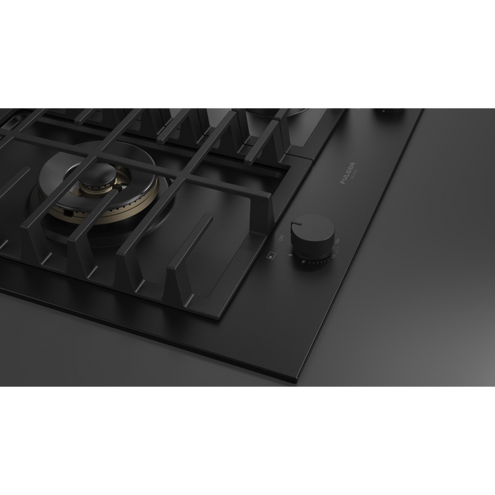 Fulgor Milano 36-Inch Matteo Built-In Gas Cooktop, 400 Series, 5 Brass Burners, 4 Sealed Burners, Powerful Dual Wok Burner on Left Side, Black Matte Porcelain Finish