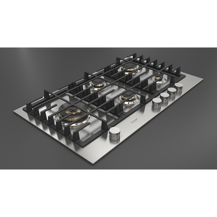 Fulgor Milano 36-Inch Matteo Built-In Gas Cooktop, 400 Series, 5 Brass Burners, 4 Sealed Burners, Powerful Dual Wok Burner on Left Side, Stainless Steel Finish