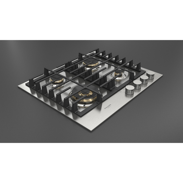 Fulgor Milano 24-Inch Matteo Built-In Gas Cooktop, 400 Series, 4 Brass Burners, 3 Sealed Burners, Powerful Dual Ring Wok Burner, Stainless Steel Finish