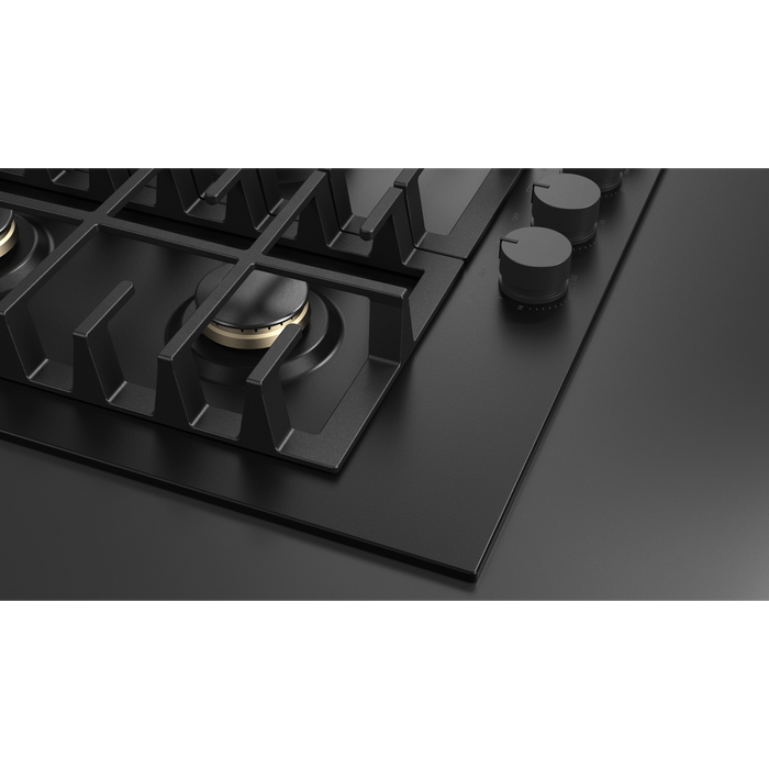 Fulgor Milano 30-Inch Matteo Built-In Gas Cooktop, 400 Series, 5 Brass Burners, 4 Sealed Burners, Powerful Central Dual Ring Wok Burner, Black Matte Porcelain Finish