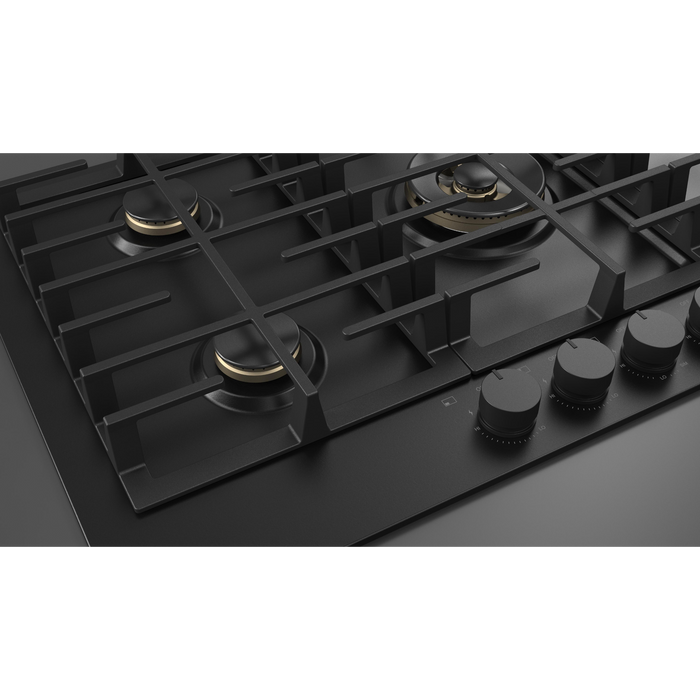 Fulgor Milano 36-Inch Matteo Built-In Gas Cooktop, 400 Series, 5 Brass Burners, 4 Sealed Burners, Powerful Central Dual Ring Wok Burner, Black Matte Porcelain Finish
