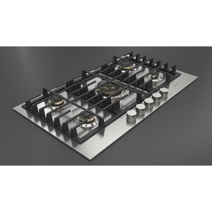 Fulgor Milano 36-Inch Matteo Built-In Gas Cooktop, 400 Series, 5 Brass Burners, 4 Sealed Burners, Powerful Central Dual Ring Wok Burner, Stainless Steel Finish