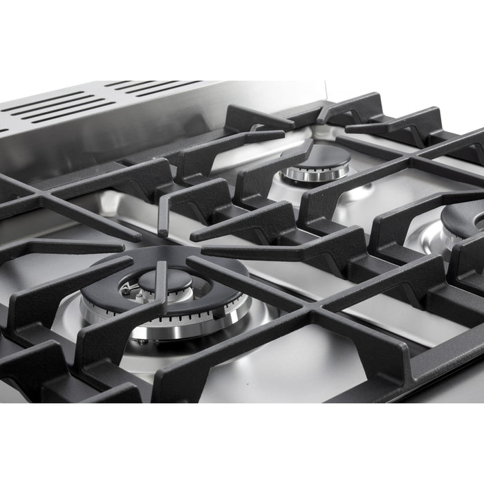 Verona Prestige 36-Inch Freestanding White Dual Fuel Double Oven Range With 5 Burners, 3.9 Cu. Ft. Total Capacity Convection Oven and Elegant Design