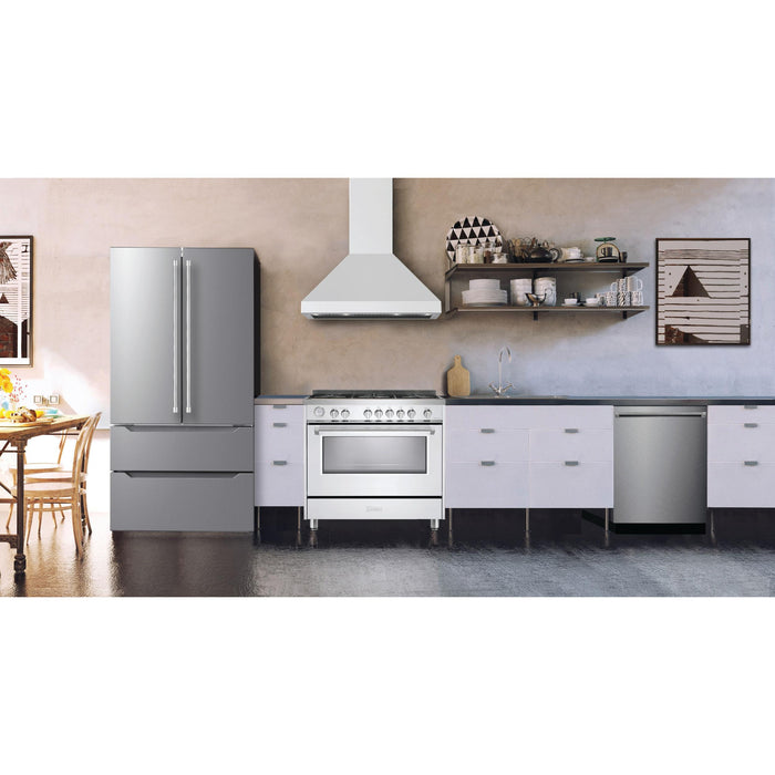 Verona 36-Inch Designer Series White Chimney Wall Mount Range Hood with 600 CFM, 4 Speed Fan and LED Lighting