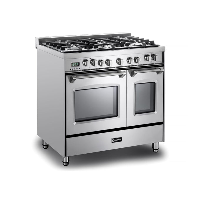 Verona Prestige 36-Inch Freestanding Stainless Steel Dual Fuel Double Oven Range With 5 Burners, 3.9 Cu. Ft. Total Capacity Convection Oven And Precision Cooking