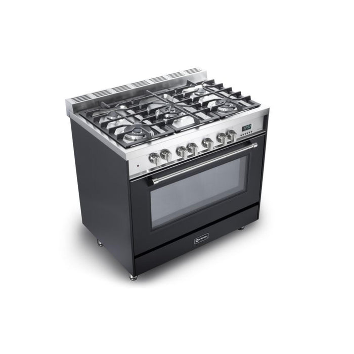 Verona Prestige 36-Inch Freestanding Matte Black Dual Fuel Range With 5 Burners, 4.0 Cu. Ft. Electric Convection Oven And High Powered Gas Burners