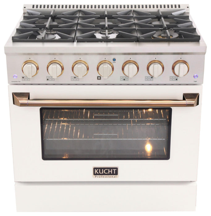 Kucht 361 LP 36" Pro Class Gas Range in White Customized Gold