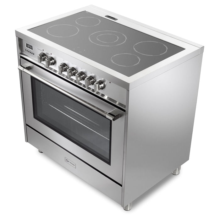 Verona Prima 36-Inch Freestanding Stainless Steel Electric Range With 5 Burners, 5.0 Cu. Ft. European Convection Oven and Sleek Design