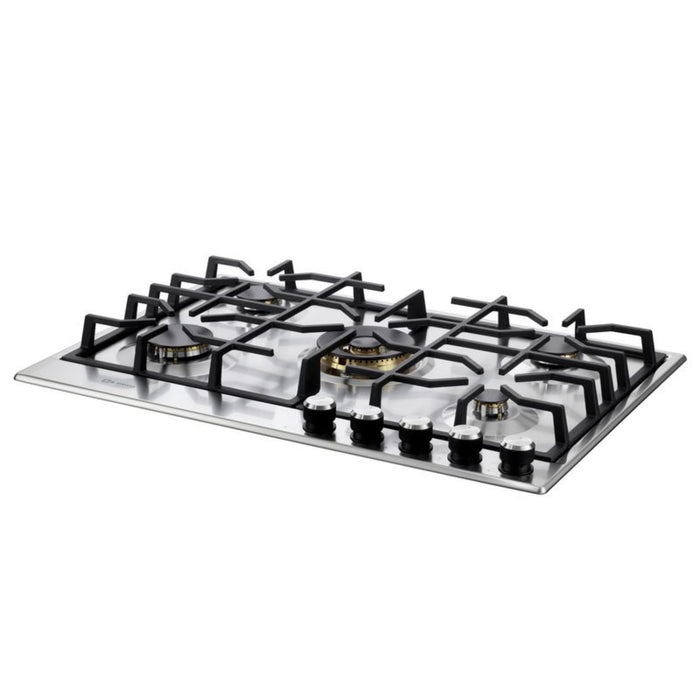 Verona 30-Inch Designer Series Stainless Steel Gas Cooktop with 5 Brass Burners, Continuous Grates and Ergonomic Soft Touch Knobs