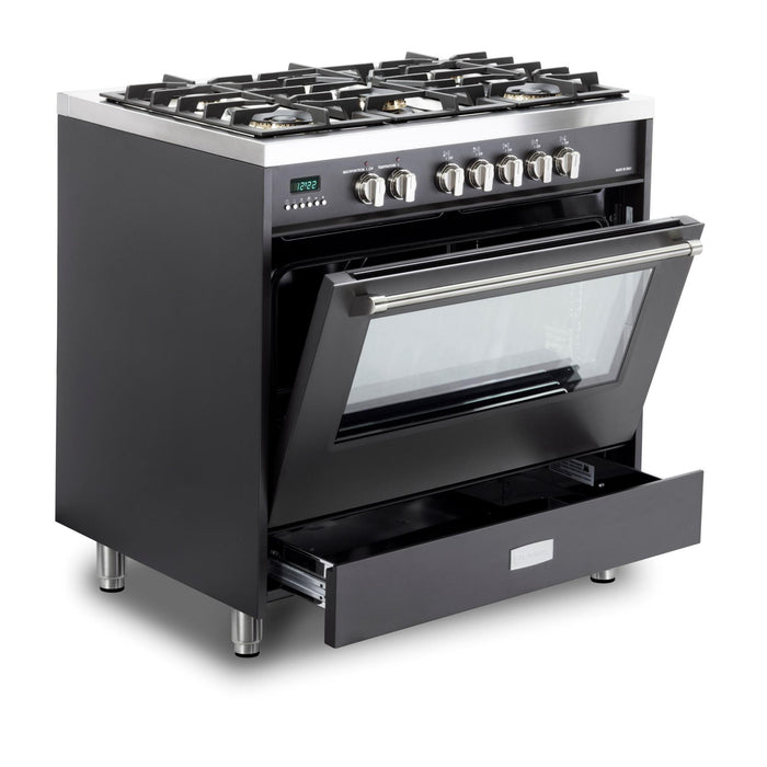 Verona 36-Inch 5.0 Cu. Ft. Colored Designer Series Dual Fuel Range with Five Sealed Burners and True European Convection Oven
