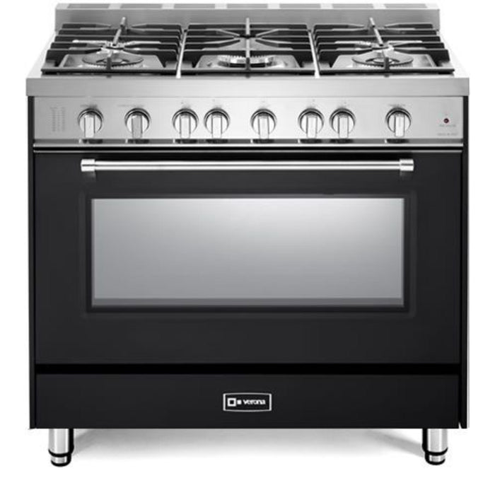 Verona Prestige 36-Inch Freestanding Matte Black Gas Range With 5 Sealed Burners, 4.0 Cu. Ft. Convection Oven Professional Performance and Sleek Design