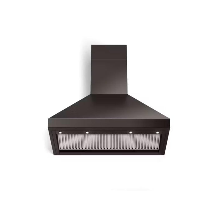 Verona 36-Inch Designer Series Gloss Black Chimney Wall Mount Range Hood with 600 CFM, 4 Speed Fan and LED Lighting