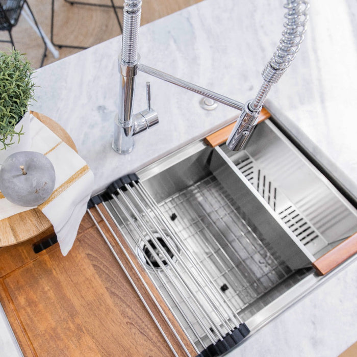 ZLINE 33" Garmisch Undermount Single Bowl Stainless Steel Kitchen Sink with Bottom Grid and Accessories (