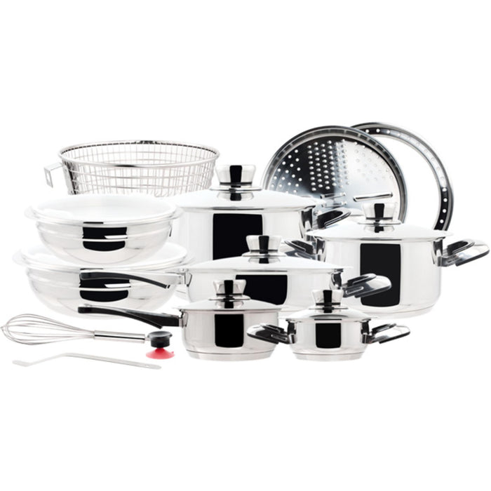 Verona 22-Piece Stainless Steel Cookware Set Induction Compatible, Multi-Ply Construction and Ergonomic Handles