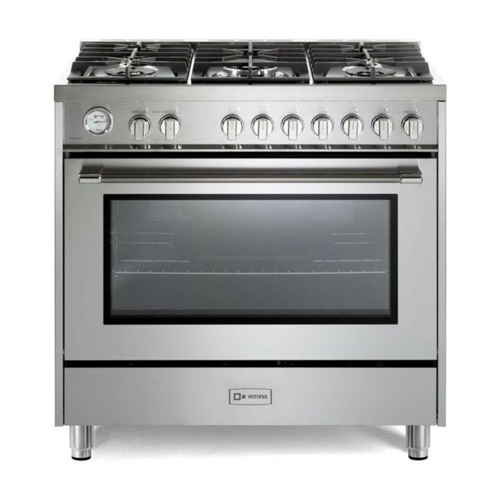 Verona Prima 36-Inch Freestanding Stainless Steel Gas Range With 5 Burners, 5.0 Cu. Ft. Convection Oven and Professional Performance