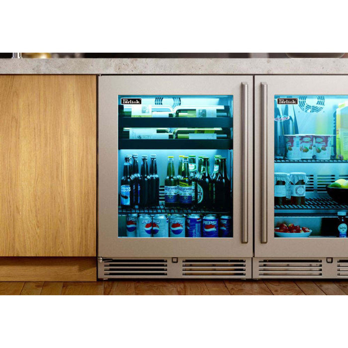 Perlick Signature Series 3.1 cu.ft Depth Indoor Dual-Zone Refrigerator/Wine Reserve w/ Fully Integrated Panel-Ready Glass Door, Hinge Right, w/ Lock